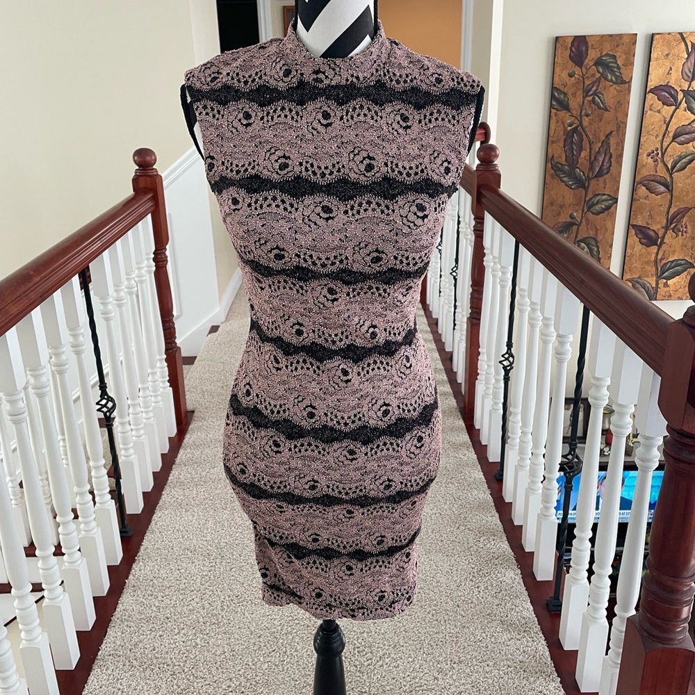 Elegant Lace Dress in Pink and Black